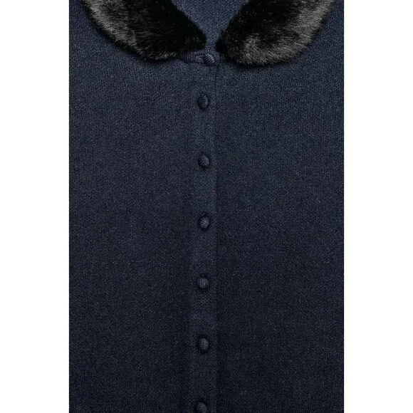 ZARA CONTRAST KNIT FAUX FUR CARDINGAN - Picture 8 of 9